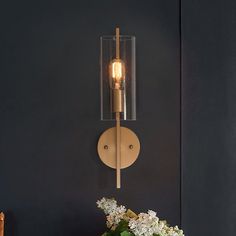 Mercer41 Cie 1 - Light Dimmable Brass Wallchiere & Reviews | Wayfair Gold Sconces, Sconces Living Room, Sconces Bedroom, Bathroom Sconces, Modern Wall Sconces, Lighting Products, Gold Walls, Bathroom Vanity Lighting, The Ranch