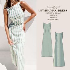 Lewisa Maxi Dress, PDF Sewing Pattern, Digital Sewing, Women Sewing Summer Dress, Suitable For Us Letter-A4-A0 Format This chic maxi dress combines tailoring, elegance and comfort. Sitting gently on the body and flaring elegantly downwards, it creates a flattering silhouette, especially in drapey fabrics. The boat neckline and simple waistline create an elegant look, while the maxi length offers a modern style. Coming with instructions and detailed sewing instructions, this pattern will appeal to beginners and experienced sewists alike. With this pattern, you can create a timeless maxi dress ideal for special occasions to everyday wear. Body Options: US Bodies: 2, 4, 6, 8, 12, 16, 20, 24, 28, 30 Standard Sizes: XS,S,M,L,XL,2XL,3XL,4XL,+4XL Paper Sizes: Our molds are suitable for paper size Summer Dress Patterns Sewing, Sewing Summer Dress, Sewing Summer Dresses, Women Sewing, Robes Glamour, High Neck Maxi Dress, Summer Dress Patterns, Chic Maxi Dresses, Maxi Dress Pattern