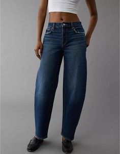 AE Stretch Barrel Jean Hgih Waisted Jeans, American Eagle Jeans For Women, Womens American Eagle Jeans, Barrel Jeans, Ankle Jeans, Wide Leg Jeans, High Waist Jeans, Straight Jeans, Wardrobe Essentials