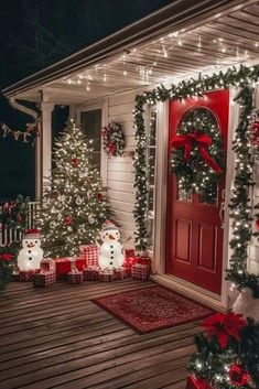 christmas lights decorate the front porch of a house