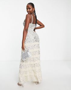 Lace & Beads exclusive embellished maxi dress in champagne | ASOS Party Maxi Dress With Beaded Straps, Sleeveless Party Maxi Dress With Beaded Straps, Sleeveless Maxi Dress With Beaded Straps For Party, Chic White Sequin Dress For Prom, Embellished Backless Maxi Dress For Summer, Party Dresses With Beaded Straps In Maxi Length, Maxi Length Party Dress With Beaded Straps, White Glamorous Dress With Beaded Straps, Glamorous White Dress With Beaded Straps