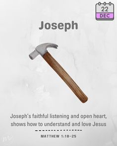 a hammer with the words joseph written on it and an image of a wooden handle