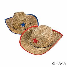 two straw hats with red, white and blue stars on them