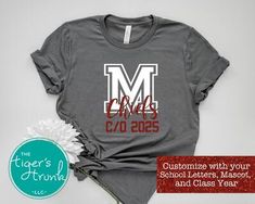 Personalized Spirit Apparel - Customized Short-Sleeved Class of 2025 Senior T-Shirt with School Letters, School Colors, and Team Mascot Kindergarten Milestones, Mascot Shirt, Senior Shirts, Class Of 2025, Graduation Year, Senior Night, School Pride, School Colors, Pride Shirts