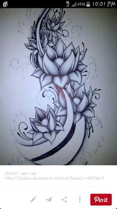 a drawing of a flower with leaves on it