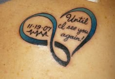 a tattoo with two intertwined hearts and the words until we are you again