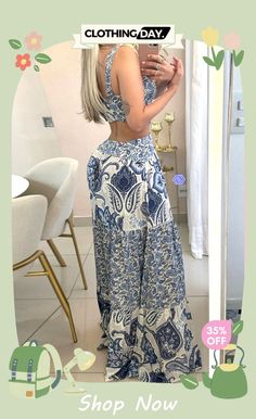 Sexy Bohemian Print Backless V Neck Printed Dress Dresses Bohemian Fitted V-neck Maxi Dress, V-neck Boho Print Beach Dress, Boho Print V-neck Beach Dress, Blue Printed V-neck Boho Dress, Bohemian V-neck Maxi Dress With Abstract Print, Bohemian Print, Print Dress, Shop Now, V Neck