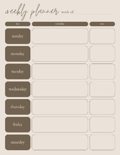 the weekly planner is shown in brown and white