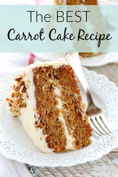 a slice of carrot cake on a plate with a fork