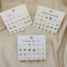 Girly Accessories Jewellery, Gold Earrings Studs Simple, Earring Pack, Small Earrings Gold, Simple Gold Earrings, Neck Pieces Jewelry