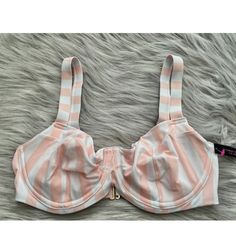 This Listing Is For A Victoria's Secret Bikini Top. Please See Details Below: New, With Tag Bikini Top Unlined (Not Padded) With Innovative Sling In Cup Underwire Size: 38dd White And Pink Striped Partially Lined Fitted Bra For Beach, White Underwire Swimwear With Adjustable Straps, Summer Underwire Bra Partially Lined, White Padded Underwire Swimwear, White Underwire Beach Bra, Summer Padded Underwire Bra, White Underwire Bra For Beach, White Underwire Lined Swimwear, White Beach Bra With Adjustable Straps