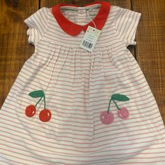 Baby Boden Nwt 2-3y Cherry Dress Sweet Red Short Sleeve Dress, Red Cotton Dress For Playdate, Red Summer Dress For Playtime, Red Summer Playtime Dress, Red Fitted Dress For Playdate, Playful Cotton Dress For Holiday, Cute Red Cotton Dress, Playful Cotton Holiday Dress, Red Cotton Dress For Playtime