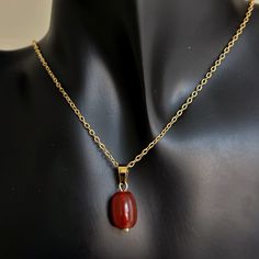 "The Pomegranate Necklace ✨✨ 18k Gold Plated Stainless Steel Link Chain, Hardware, and Vintage-style Unique Carnelian Onyx Pendant ✨ Approx 17.5\" in length with an extender added for adjustability! lobster clasp closure in the back. Unisex & waterproof! each stone is unique and resembles a pomegranate seed 😊✨ *as pictured with the vintage heart necklace (listed separately!)" Pomegranate Necklace, Chain Layering, Fruit Necklace, Onyx Pendant, Onyx Necklace, Stone Pendant Necklace, Vintage Heart, Cute Necklace, Stone Pendant