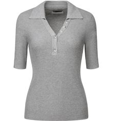 Focused on Ladies' Semi-Formal Wear - This knit top can be a perfect addition to almost any outfit from formal to daily wear, great for work, meeting, office, work, casual, daily dressing, etc. Comfortable and versatile, this knit top is perfect on its own or as a layer under a blazer or coat. Collared Knit Tops For Business Casual, Knit Collared Tops For Business Casual, Collared Ribbed Top For Business Casual, Ribbed Collared Top For Business Casual, Classic Gray Tops For Work, Elegant Collared Knit Top For Work, Classic Ribbed Tops For Workwear, Fitted Gray Tops For Work, Classic Knit Top For Work