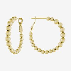 Included: 1 Pair of EarringsFeatures: Nickel FreeEarring Back: HingedStone: No StoneMetal Color: Gold ToneEarring Length: 35mmEarring Width: 5mmMetal: 14k Gold Over BrassCare: Wipe CleanCountry of Origin: Imported Yellow Gold Beaded Hoop Earrings For Gift, Gold Beaded Hoop Earrings, Small Hoop Gold Jewelry With Gold Beads, Gold Small Hoop Jewelry With Gold Beads, Gold Beaded Hoop Jewelry, Nickel-free Yellow Gold Round Bead Earrings, Gold Beads Hoop Jewelry In Metal, Gold Beads Hoop Jewelry, Hoop Jewelry With Gold Beads