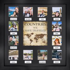 the countries we have traveled collage is shown in black frame with multiple pictures on it