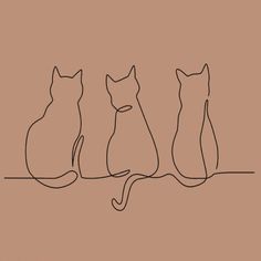 three cats are sitting on the edge of a wall