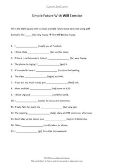 simple future with will exercise worksheet for grade 1 students to practice english speaking