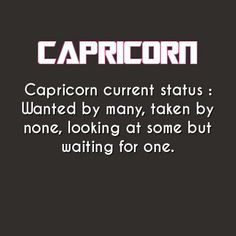 the caption for capricorn is shown in pink and white on a black background