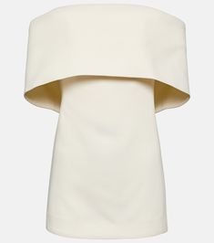 Off Shoulder Top in Beige - Toteme | Mytheresa White Viscose Formal Tops, Formal White Viscose Tops, Chic Structured White Top, Chic White Structured Top, Chic Evening Tops With Back Zipper, Elegant Spring Tops With Back Zipper, Elegant Spring Crepe Tops, Fitted Tops With Structured Shoulders, Cream Sleeveless Top For Formal Occasions