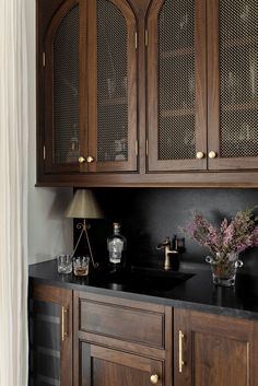 WOODLAWN | Samantha Stein Bar Cabinets, Dark Wood Cabinets, House Vibes, Radiant Beauty, 2024 Design, Blue Kitchen, Kitchen Inspo