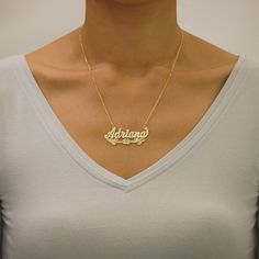 "*Average Name Pendant Width : 1 7/8 Inch (4.8 cm) Approx. *Up to 9 Letters. *Pendant Thickness : 0.5 mm / 25 Gauge / 0.020\" *Premium high end quality personalized laser cut out any letters/numbers in 10kt or 14kt solid yellow or white gold personalized name necklace, this item comes with split sturdy 1.0 mm Rollo chain from 15~20 inches, name pendant length not included on length option. *This pendant cut out by latest technology laser machine, top quality guaranteed." Classic Engraved Nameplate Jewelry, Elegant Engraved White Name Necklace, Elegant White Engraved Name Necklace, Classic Engraved Name Necklace Pendant, Classic Pendant Name Necklace For Anniversary, Classic Engraved Pendant Name Necklace, Personalized Nameplate Jewelry With Polished Finish, Classic Engraved Name Pendant Necklace, Classic Engraved Jewelry For Mother's Day