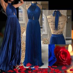 If You're The Type To Celebrate Until Sunrise, The Lulus Midnight Moves Navy Blue Pleated Satin Cutout Halter Maxi Dress Is Your Perfect Match! Pleated Woven Satin Shapes This Elegant Maxi Dress That's Sure To Have You Looking Stunning All Night Long! Tying Halter Neckline Tops An Overlapping Bodice With A Cutout Detail At The Center. Banded Waist Sits Above A Sweeping Skirt That Falls To A Maxi Hem. Hidden Zipper/Clasp At Back. Retail: $129 Color: Royal Blue The Size Tag Has Been Cut But No Rem Dresses Lulus, Elegant Maxi Dress, Halter Maxi Dress, Adhesive Bra, Halter Maxi, Halter Maxi Dresses, Lulu Dresses, Halter Neckline, Full Skirt