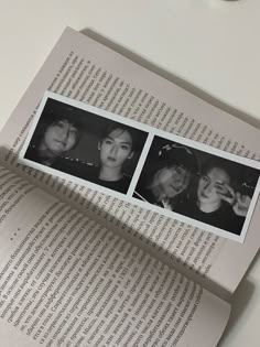 an open book with three photos on it