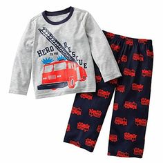 A super cute 'Hero to the Rescue' themed applique in fabric and embroidery. Navy blue crew neck style collar and cuffs Navy blue pajama pants with a print throughout. Of a comfy and roomy polyester jersey.   Paypal Payments Accepted.   All purchases are mailed out within 2 business days of receipt of payment. Blue Pajama Pants, Navy Blue Pajamas, Boys Sleepwear, Blue Crew, To The Rescue, Toddler Boy Outfits, Fire Truck, Baby & Toddler Clothing