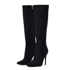 PRICES MAY VARY. 👢 Heel measures 4 inch.Shaft height measures approximately 22.97 inch .Stilletos heels boots Calf girth measures approximately 15.35 inch . 👢 Womens stiletto heel knee high boots have a soft faux leather upper and zipper closure design that acts as a great versatile style. Featuring pointy toe, high heel, finished with cushioned insole, soft interior lining, and side zipper closure for easy on/off. 👢 Comfy Knee High Boots To Wear：pointed-toe leather knee high boots come with Pointed Knee High Boots, Suede Black Boots, Knee High Pointed Toe Boots Outfit, Black Boots Heels, Stilletos Heels, Long Boots With Heels, Knee High Boots Leather, Closure Design, Womens Stilettos