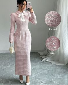 Tweed Dress Outfit Classy, Tweed Dress Outfit, Modest Bridal Dresses, Soiree Dress, Elegant Midi Dresses, Women Dresses Classy, Fancy Dresses Long, Hijab Fashion Inspiration, Classy Work Outfits