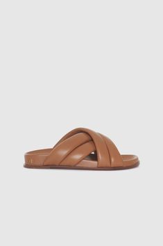 ANINE BING Lizzie Slides - Cognac Chunky Sandals, Anine Bing, Womens Sandals Flat, Skirts For Sale, Lambskin Leather, Shoe Sale, Flat Sandals, Cognac, Gold Hardware