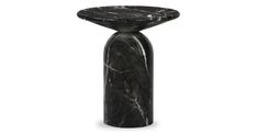 a black and white marble table with a round top on it's pedestal, against a white background