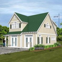 this is an artist's rendering of a two story house with a green roof