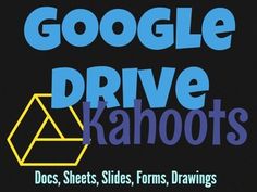 the google drive kahoot logo is shown in blue and yellow, on a black background