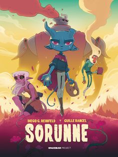 an animated movie poster for the upcoming film, scrunne and other characters in front of