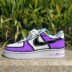 ad eBay - Nike Air Force 1 Custom Hand Painted White Shoes Purple Cartoon Outline Retro - Buy Now, click the link (eBay) Paint Sneakers, Purple Cartoon, Cartoon Purple, Painted Nikes, Nike Air Force 1 Custom, Custom Shoes Diy, Painted Sneakers, Air Force 1 Custom, Custom Air Force 1