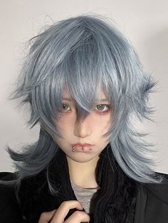 The price is for a wig only, others are not included. Garment Size SizeFree SizeHair Length45 Male Wig Hairstyles, Storm Hairstyle, Mullet Hair Color, Blue Hair Men, Blue Mullet, Blue Hair Boy, Ice Blue Hair, Ouji Style, Male Wigs