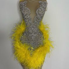 Size Small, Worn Once, Fitted & Stretchy Material & Still In Good Condition! Glamorous Yellow Mini Dress, Glamorous Yellow Sleeveless Mini Dress, Yellow Embellished Party Dress, Yellow Sequined Cocktail Dress, Glamorous Yellow Mini Dress For Cocktail, Glamorous Yellow Fitted Mini Dress, Elegant Embellished Yellow Dress, Elegant Yellow Embellished Dress, Yellow Embellished Sleeveless Dress