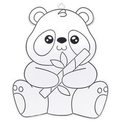 a paper cut out of a panda bear holding a flower in its paws and sitting down