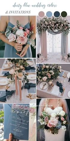 the wedding color scheme is blue and pink