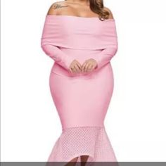 Brand New Women Pink Dress/Gown Plus Size Material 95% Polyester 5% Spandex Sizes 1x-5x Pink Overlay, Design Overlay, Dress Overlay, Off Shoulder Design, Fishtail Maxi Dress, Sukienki Plus Size, Plus Size Maxi Dress, Tail Dress, Gown Plus Size