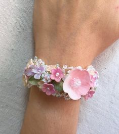 SUMMER BREEZE Cuff Handmade Pink Crystal Bracelet For Wedding, Handmade Bracelets For Spring Weddings, Handmade Bracelets For Wedding In Spring, Brass Interior, Diy Beaded Bracelets, Handmade Jewelry Ring, Painted Resin, Purple Hands, Brass Cuff