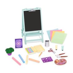 an assortment of crafting supplies displayed on a white background