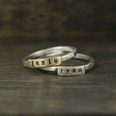 One Word Custom Name Ring Personalized Handstamped Ring Silver Engraved Nameplate Ring With Custom Name, Personalized Silver Ring With Name, Custom Name Engraved Sterling Silver Ring Gift, Personalized Silver Nameplate Ring, Sterling Silver Name Rings For Valentine's Day, Anniversary Gift For Girlfriend, Stackable Name Rings, Unique Engagement Rings Halo, Word Ring