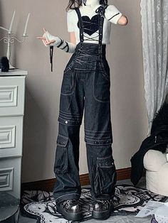 Cute And Edgy Outfits, Accessories For Clothes, Modern Alt Fashion, Alt Overalls, Male Outfit Reference, Aesthetic Clothes Jeans, Goth Jeans Outfit, Fem Boy Aesthetic Outfits, Oc Clothes Outfit Ideas Art