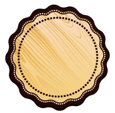 a wooden plate with black and white designs on the edges, set against a white background