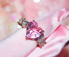 Pink Heart Ring, Random Jewelry, Pink Heart Rings, Icy Pink, Heart Shaped Diamond Ring, Pink Wedding Rings, Aesthetic Accessories, Pink Life, Heart Shaped Diamond