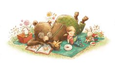 "A good book on your shelf is a friend that turns its back on you and remains a friend." Illustration by Jennifer A. Bell Reading Illustration, Animals Reading, Children Book Illustration, Conceptual Drawing, Friends Illustration, Picture Books Illustration, Bear Illustration