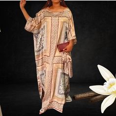 Make a statement as you appear at the scene looking classy in this elegant-looking Caramel Italian Silk African Kaftan Bubu Style. The rich and beautiful colours in this stunning silk fabric flow gracefully, making this maxi outfit a perfect and comfortable attire suitable for a day or evening occasion. Soft on the skin, this fashionable African Bubu outfit is an ideal vacation staple. This beautiful and lightweight boubou is made from a breathable and soft blend of Italian silk with a dash of African Satin giving it a shimmering effect. This outfit is versatile and therefore suitable for many occasions. The loose fitting makes it a great compliment for all body shapes and heights. Hangs loosely on the body with slits on both sides for comfortable manoeuvring. * Made of breathable fabric f Bubu Outfit, African Kaftan, Plus Size Maxi Dress, Maxi Kaftan, Maxi Outfits, Small Scarf, Summer Plus Size, Plus Size Maxi, Beautiful Colours